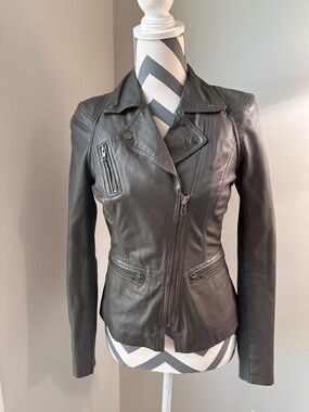 Muubaa Kajana Leather Biker Jacket US Size 4 Bentonite Gray Lambskin Moto EUC